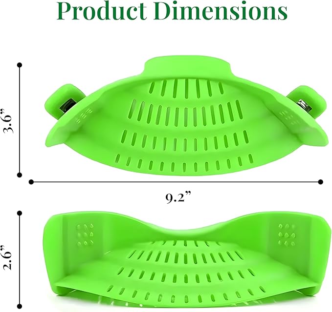 Kitchen Gizmo Snap N' Strain - Collapsible Colander - Clip-On Strainer for Pots and Pans, Cool Kitchen Gadgets - Essential Kitchen Finds and Cooking Tool - Easy to Use, Space-Saving Design, Green