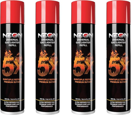 Neon Butane Fuel, 5X Butane Refill 300ml Butane Gas for Lighters, Torch (4)