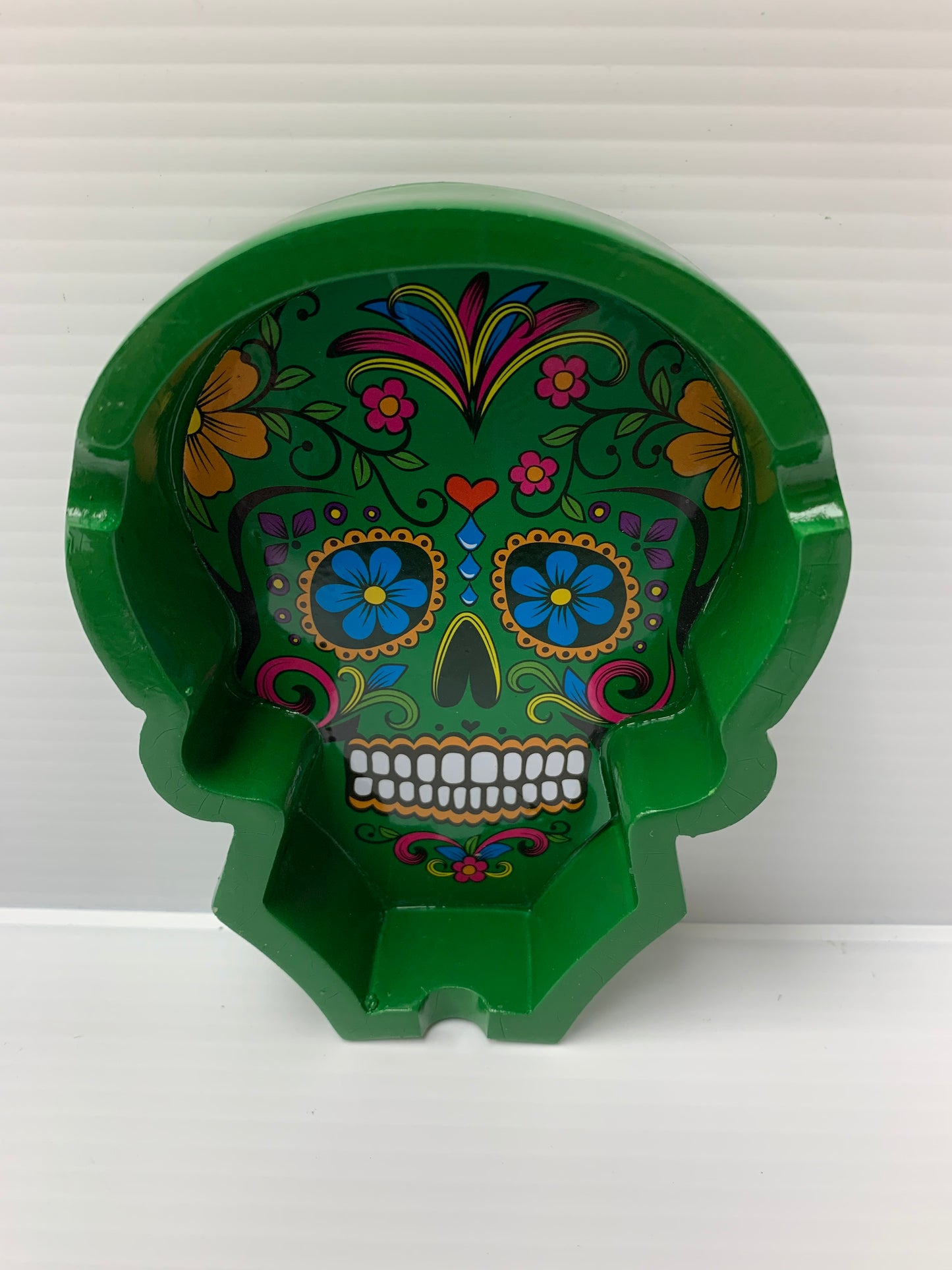 Skull Face Ash Tray Green