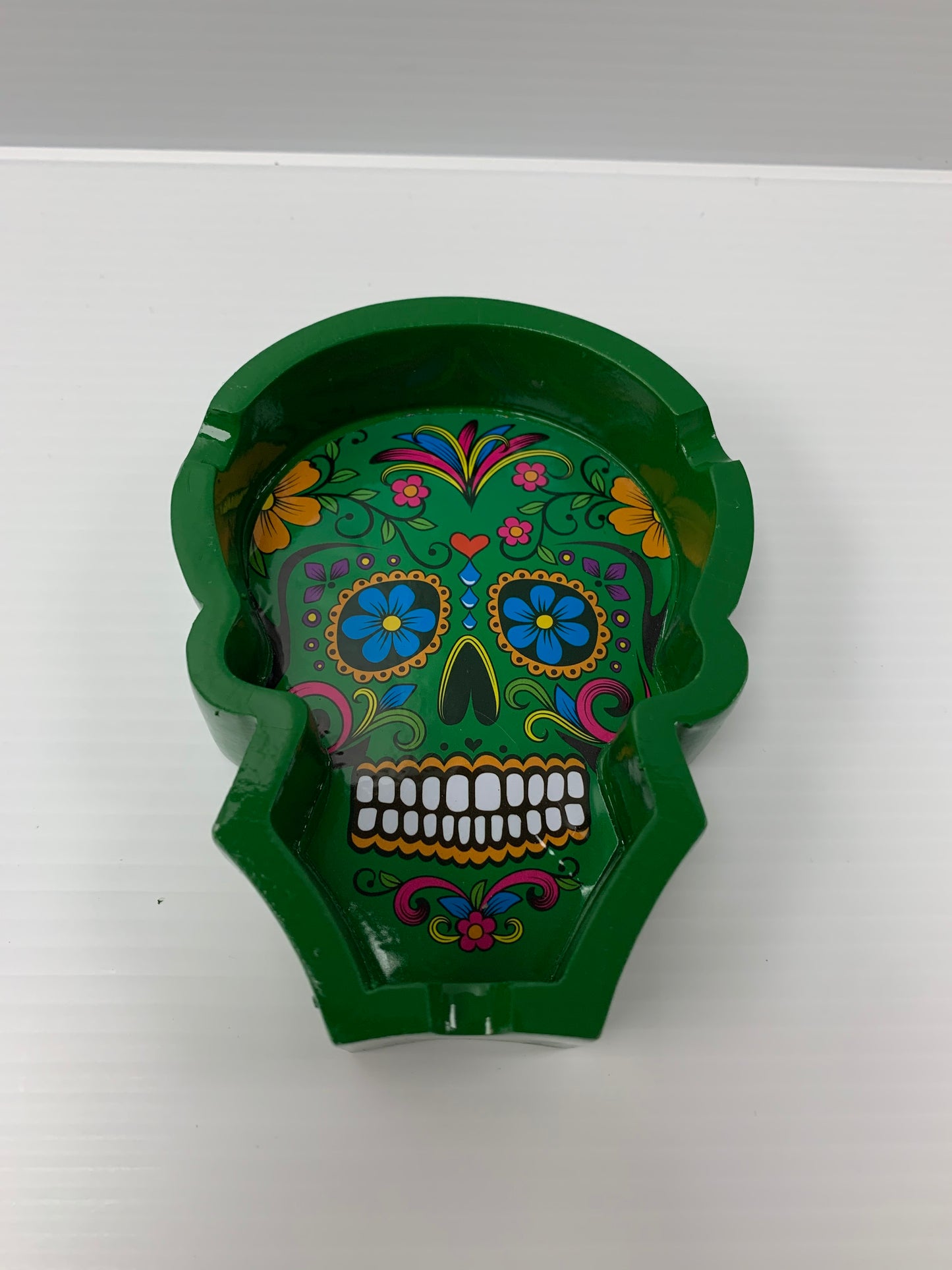 Skull Face Ash Tray Green