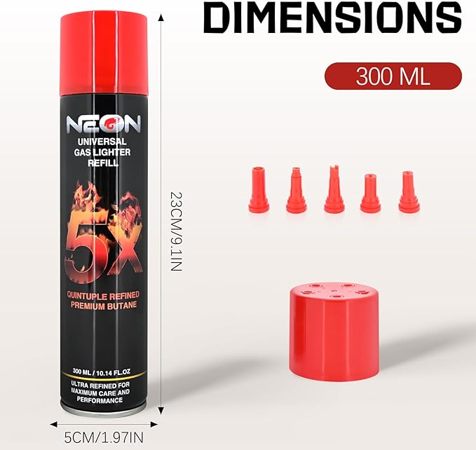 Neon Butane Fuel, 5X Butane Refill 300ml Butane Gas for Lighters, Torch (4)