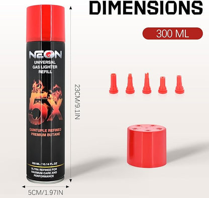 Neon Butane Fuel, 5X Butane Refill 300ml Butane Gas for Lighters, Torch (4)