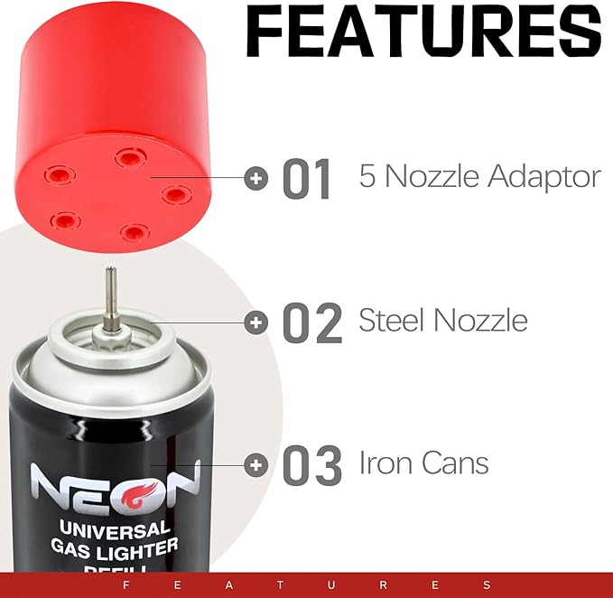 Neon Butane Fuel, 5X Butane Refill 300ml Butane Gas for Lighters, Torch (4)