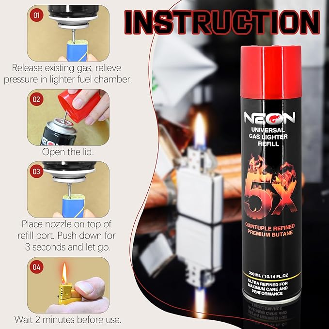 Neon Butane Fuel, 5X Butane Refill 300ml Butane Gas for Lighters, Torch (4)