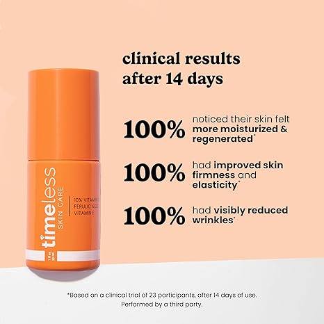 Timeless Skin Care Vitamin C Serum with Vitamin E & Ferulic Acid - Brightening Serum - for Oily & Dry Skin - Fragrance-Free - 1 oz