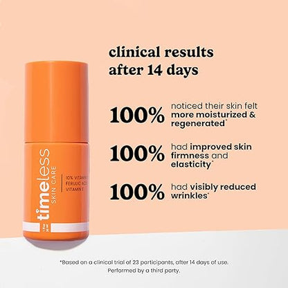 Timeless Skin Care Vitamin C Serum with Vitamin E & Ferulic Acid - Brightening Serum - for Oily & Dry Skin - Fragrance-Free - 1 oz