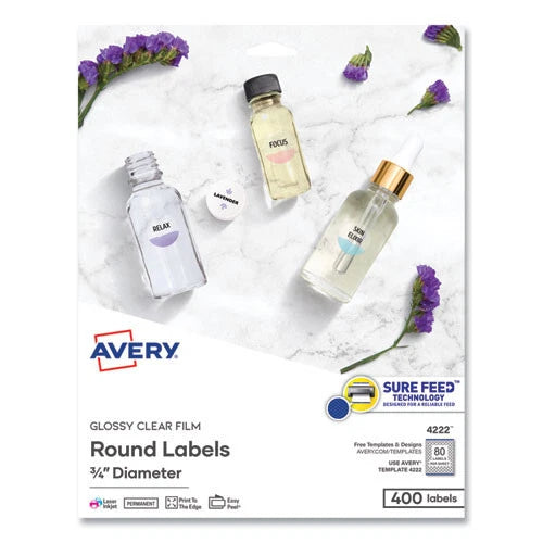 Avery 4222 0.75" Printable Self-Adhesive Perm ID Label w/ Sure Feed (400/Pk) New