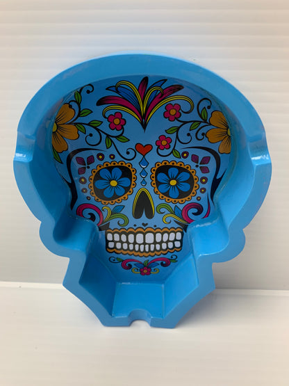 Skull Face Ash Tray Blue