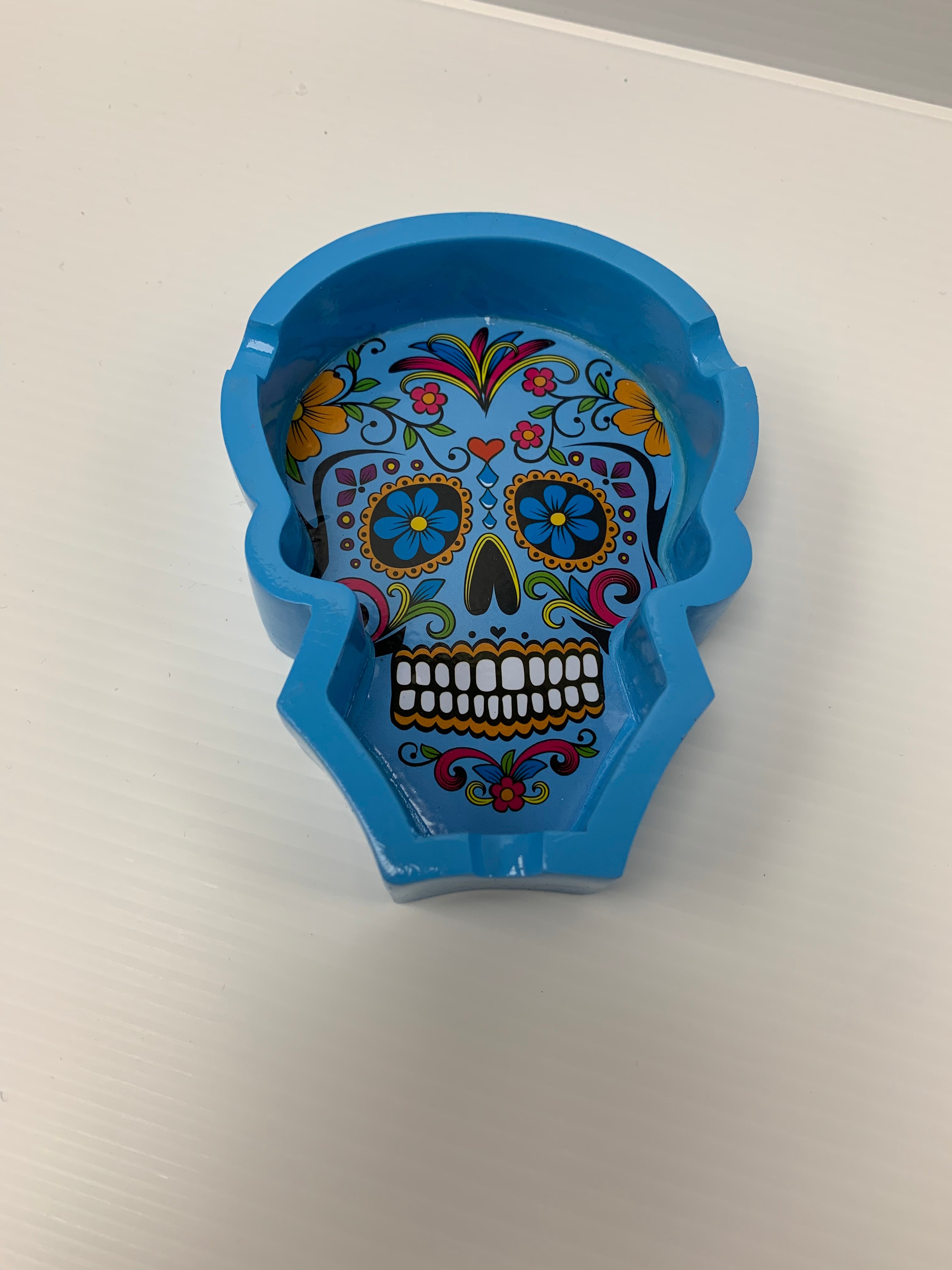 Skull Face Ash Tray Blue