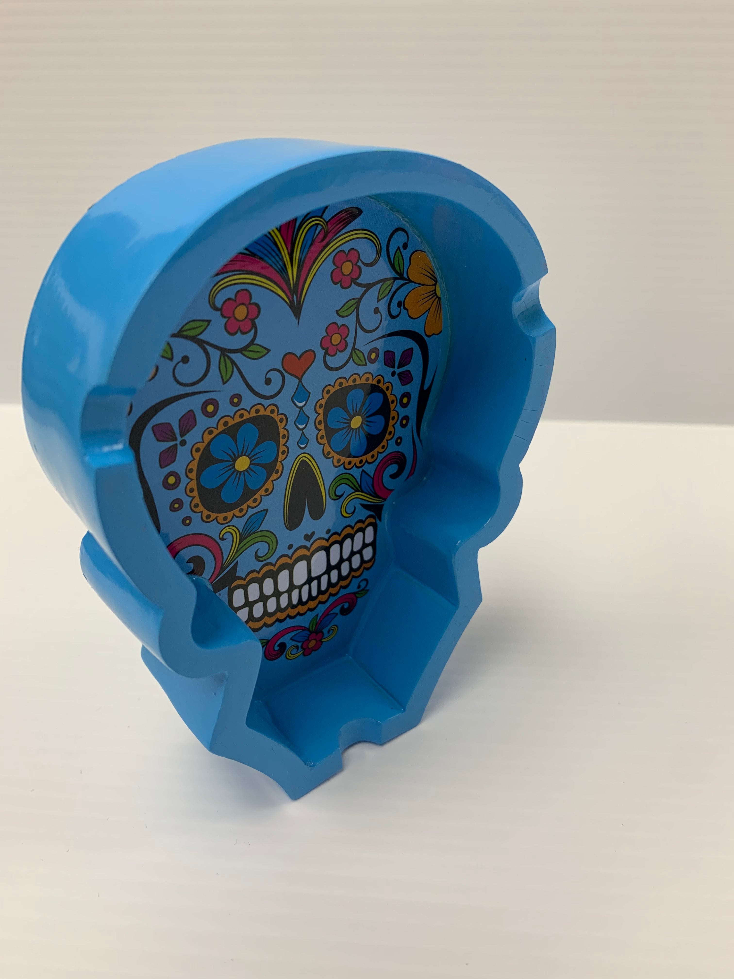 Skull Face Ash Tray Blue