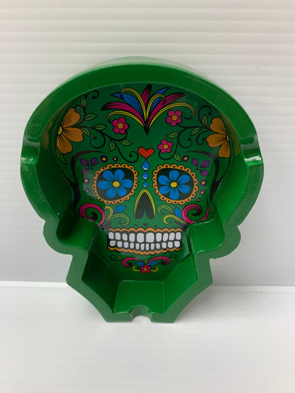 Skull Face Ash Tray Green