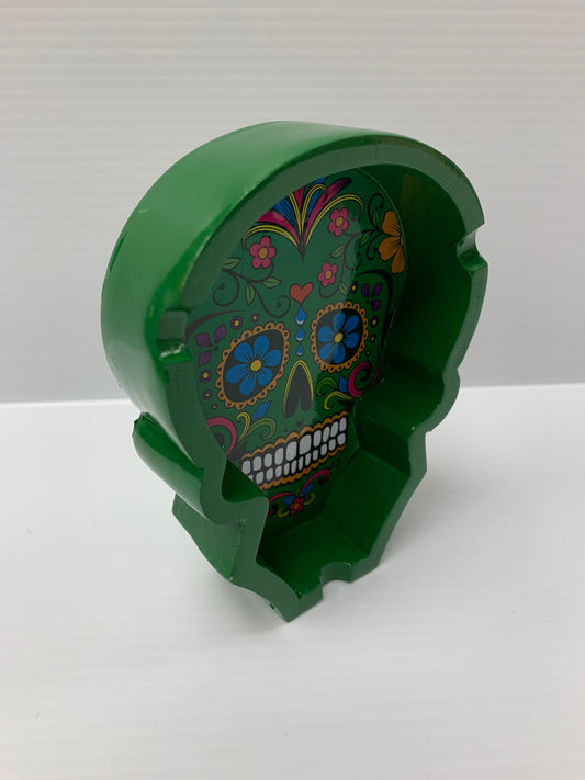 Skull Face Ash Tray Green